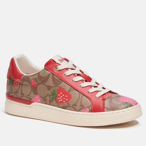 🍓 Coach Clip Low Top Sneaker In Signature Canvas With Wild Strawberry Print - Picture 5 of 13